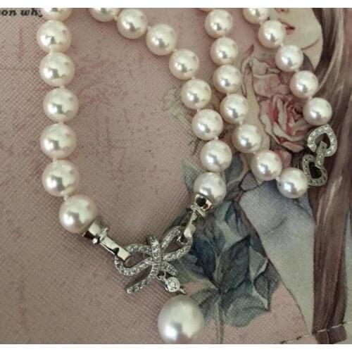 Free shipping classis 9-10m south sea round white pearl necklace pendant 18incn KKK