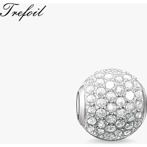 DIY Beads White CZ Charm 5mm Hole,Fashion 925 Sterling Silver Jewelry Trendy Gift For Women Girl Fit Bracelets Necklace 2018 New