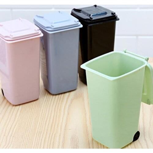Home Mini Waste Bins Plastic Paper Dustbin Wheelie Trash Can Creative Household Desk Pen Organizer Kitchen Multi Storage Bucket