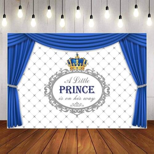 Mehofond Photography Background Little Prince Blue Curtains Crown Royal Boy Baby Shower Birthday Party Backdrop Photo Studio