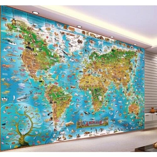 Custom papel DE parede infantil, animal world map murals for boys and girls children room bedroom background wallpaper