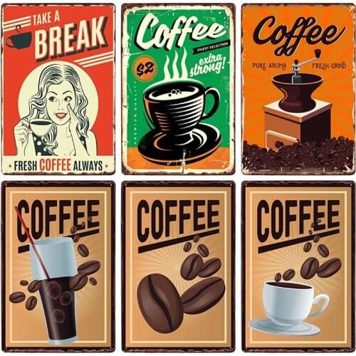 Coffee Bar Decoration Tin Signs Retro Metal Plaque Cafe Vintage Decorative Plate Home Decor 20x30cm