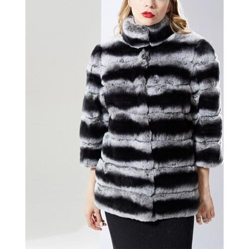 Rex rabbit chinchilla real fur coat fox fur jacket with chinchilla color stand collar 2018 new short medium style