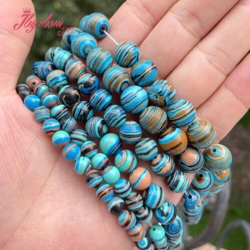 Round Smooth Blue Artificial Malachite Stone Beads 6/8/10mm For DIY Necklace Bracelet Jewelry Making Strand 15" Free Shipping
