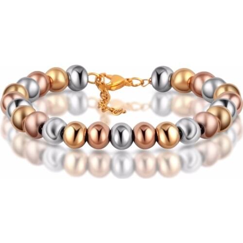 Unisex Fashion Stainless Steel Class Ball Beaded 3 Tone Jewelry charm rosary charm bracelet for dropship wholesale