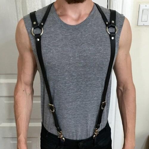 Mens Harness PU Leather Harness Men Punk Adjustable Body Chest Half Harness Suspenders Belt Cosplay Costumes bdsm Bondage