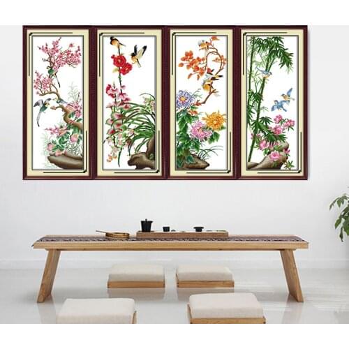 Plum,Orchid,Bamboo,Chrysanthemum Cross Stitch Kits 11CT Printed Fabric 14CT Counted Canvas DIY Chinese Embroidery Needlework