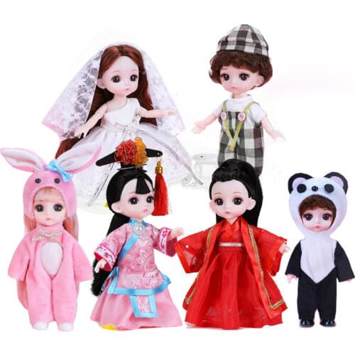 New 16CM BJD Doll with Clothes Headwear Suit 3D Eyes Cute Princess Baby Fashion Casual Boy Dolls Accessories Toys for Girls Gift