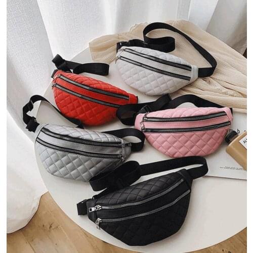2021 New Casual Women PU Fanny Packs Fashion Waist Bags Female Belt Bag