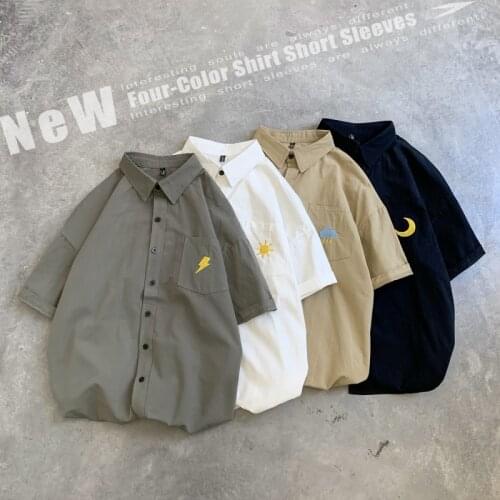 2021 new summer Korean loose couple short sleeve shirt trend mens shirt casual thin chemise homme