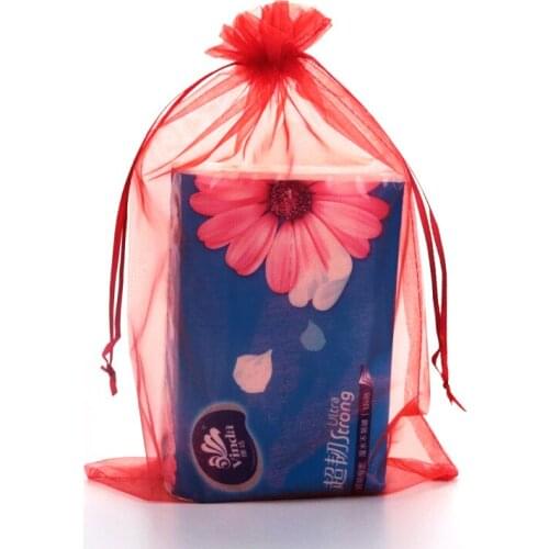Wholesale 100Pcs/Lot 25x35cm Red Oganza Bag Wedding Decoration Drawstring Gift Bag Big Boutique Cosmetics Gift Packaging Bags