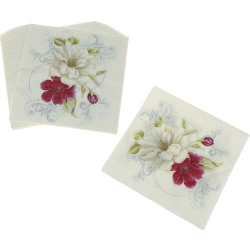 20Pcs Red White Flower Lily Printed Napkins Paper Cocktail Servetten Birthday Serviettes Vintage Tissue Wedding Party Decoration