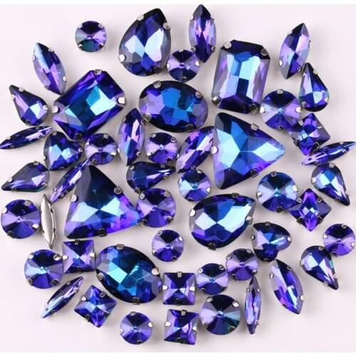 Silver claw settings 50pcs/bag shapes mix Montana rainbow glass crystal sew on rhinestone wedding dress shoes bags diy trim