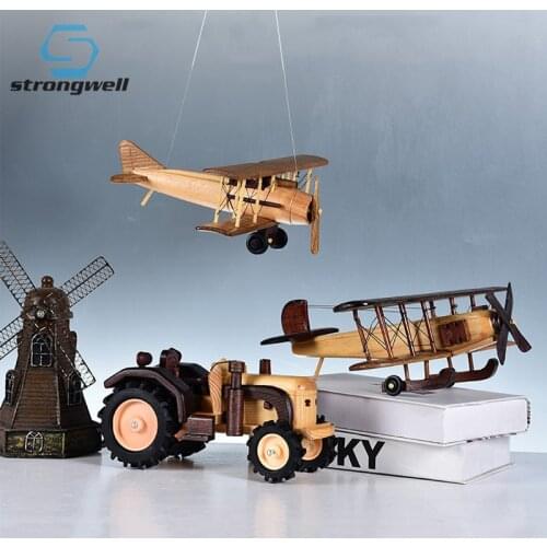Strongwell Antique Wooden Airplane Car Motorcycle Miniature Model Home Decoration Ornament Handmade Crafts Photograph Props