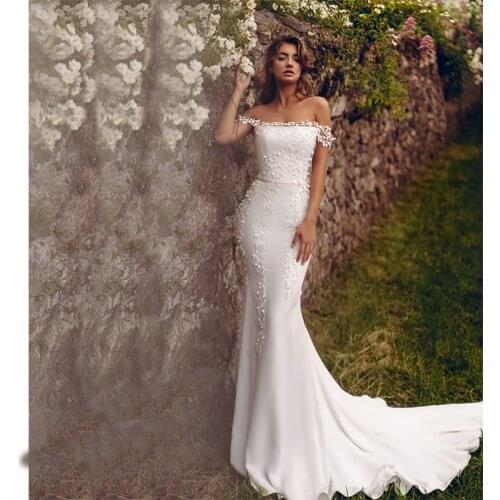 Verngo Mermaid Wedding Dress Ivory Flower Off The Shoulder Wedding Gowns Custom Size Strapless Bride Dress Vestido De Noiva