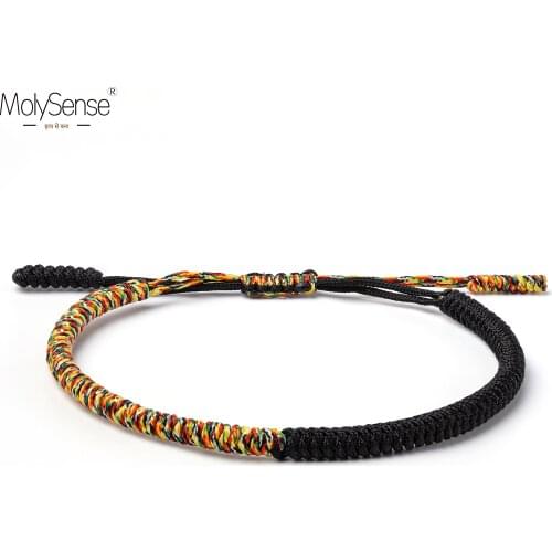 MolySense Tibetan Buddhist Love Lucky Charm Tibetan Bracelets & Bangles For Women Men Handmade Knots Black Rope Budda Bracelet