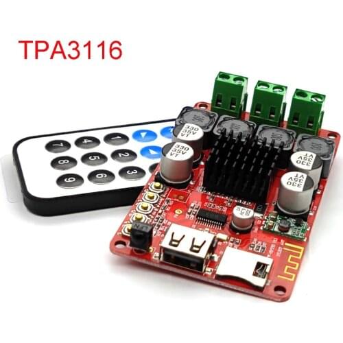 TPA3116 Bluetooth Receiver 50W*2 Digital Audio Amplifier Board TF Card U Disk Player FM Radio with Remote Contro