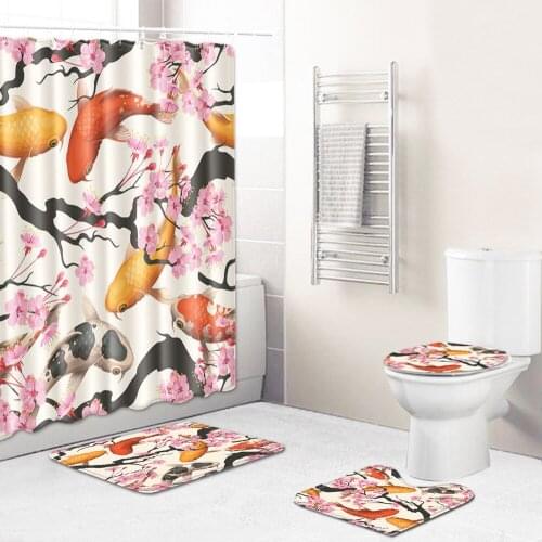 Traditional Style Home Decor Bath Mat and Waterproof Shower Curtain Set Bathroom Bath Mat Set Toilet Carpet Rug Shower Mat