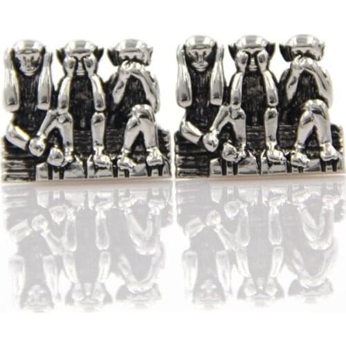 High Quality Three Monkeys Shirt Button Interesting Animal Monkey Cuff Links For Mens Cute Fashion Jewelry