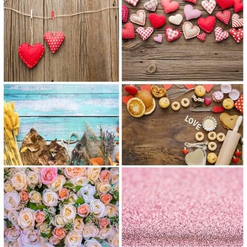 Vinyl Custom Photography Backdrops Prop Valentines day wood flower Theme Photography Background QJ91220-81