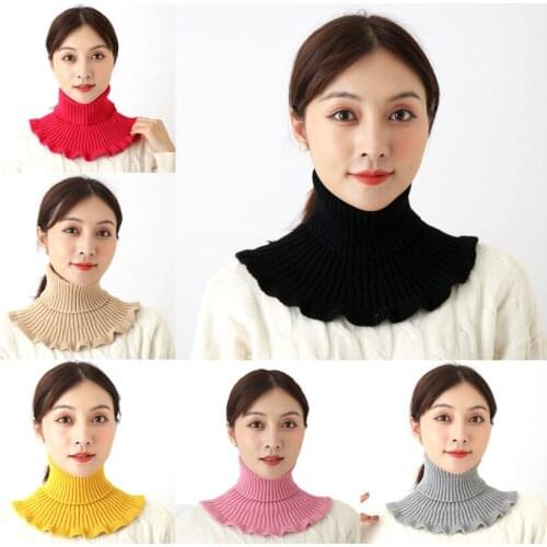 Knitted False Collar Scarf Turtleneck Ribs Winter Women Ruffle Chic Windtight Girl Stretch Elastic Cover Neck Female Accessories