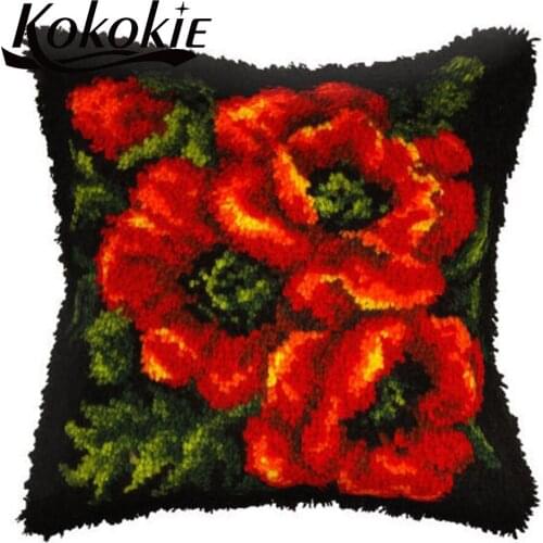 Cross-stitch Needlework for 3d carpet Embroidery yarn thread latch hook rug pillow kits flower printed Patchwork Pillowcase