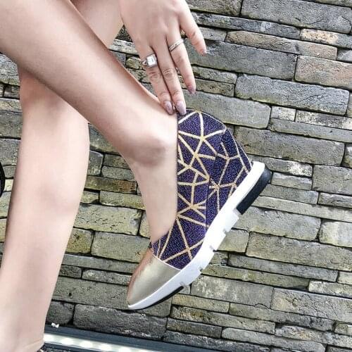 EshtonShero Woman Pumps Womens Shoes Platform Leather+PU Wedge High Heels Gold Slip On Pointed Toe Ladies Wedding Shoe Size 3-8