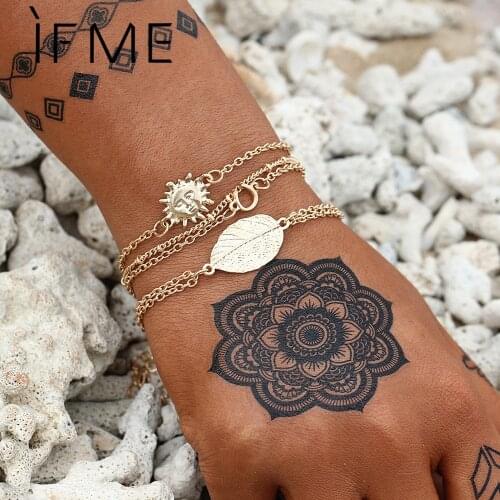 IF ME Vintage Fashion Alloy Metal Geometric Chain Bracelet Set for Women Antique Gold Color Leaf Sun U Shape Charm Bracelets New