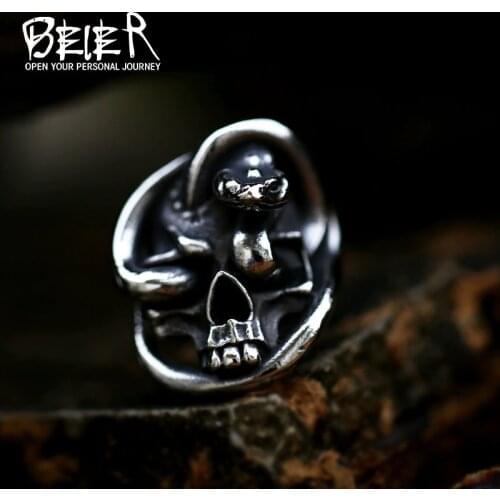 BEIER retro style stainless steel Gothic Human Bones Snake Winding Skull Ring devil skull biker exquisite jewelry BR8-767