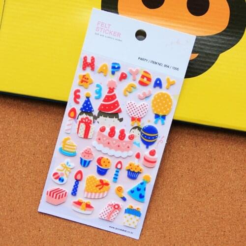 ZY DIY Pretty Happy Birthday Cartoon Cake Icecream Coffee Printed Felt Sticker DIY Nonwoven Felt Fabric