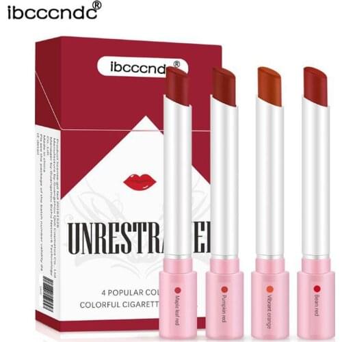 1 set = 4pcs Creative cigarette lipstick 4 colors matte long lasting waterproof matte lipstick nude tube red lips makeup TSLM1