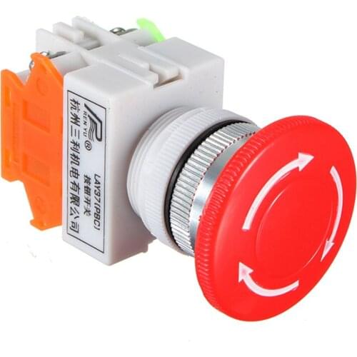 1 NC N/C DPST Emergency Stop Switches Push Button Switch Mushroom 4 Screw Terminals 600V/10A