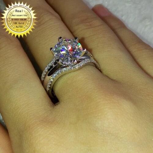 100% 18K Gold 1ct Moissanite Diamond Ring D color VVS With national certificate 01