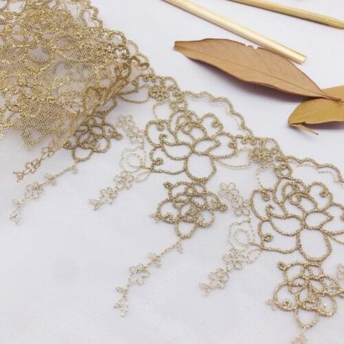 2 Yards 16cm Width Gold High Quality Clothing Garment Accessories Lace Material DIY Craft Wedding Embroidery Lace Trim