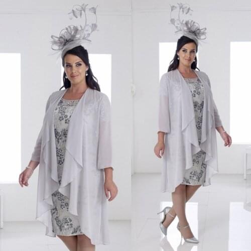 Elegant 2019 Mother Of The Bride Dresses With Jacket Knee Length Wedding Guest Dress Plus Size Formal Evening Gown