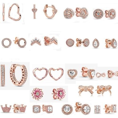 2021 Free Shipping 925 Sterling Silver Pink Daisy Flower Stud Earrings For Women DIY Jewelry Sparkling Elevated Heart Earring