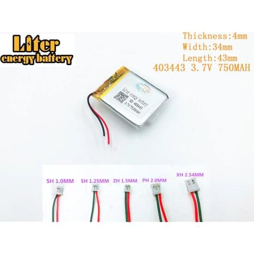 3.7V,750mAH,403443 Polymer lithium battery for 3.7V 750MAH 403443 PLUG GPS,MP3 MP4 MP5 cell phone,speaker rechargeable battery