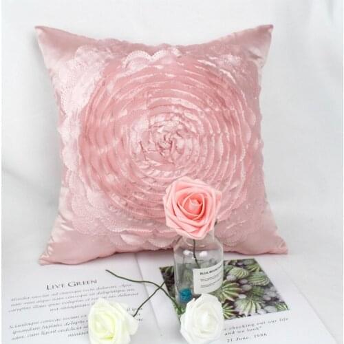 3D Rose Flower Embroidered Cushion Cover Car Sofa Bed Decorative Cushion Covers Home Party Wedding Couple Decoration