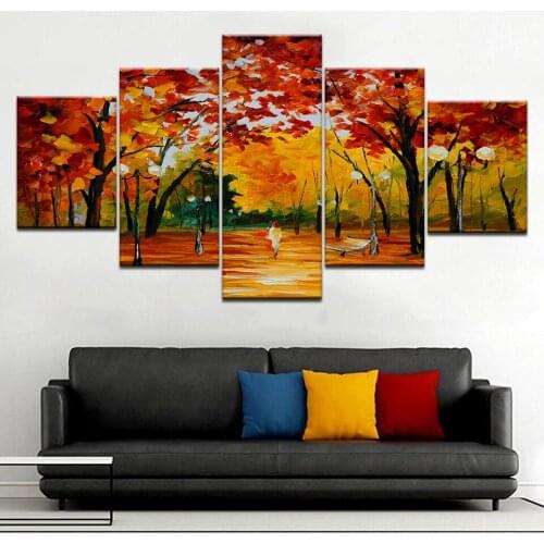5 Pieces Walk In The Woods Scenery Painting Modern Wall Art Canvas Prints Poster Home Decor Abstract Trees Pictures