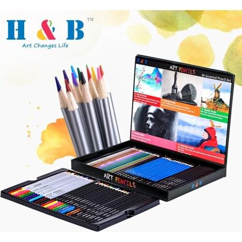 60pcs Assorted Art Drawing Colored Pencils Set Charcoal Pencil Watercolor Pencil Sketch Pencils for Sketching Drawing Coloring