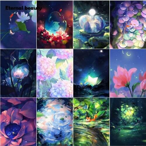 5D Diy Diamond Painting Lotus Flowers Landscape Art Full Square Drill Diamond Embroidery Sale Pictures of Rhinestones Home Decor