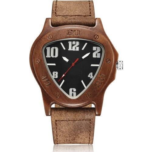 Triangle Wood Watch Men Natural Bamboo Wooden Watches Male Brown Leather Band Vintage Wristwatches Man Clock Montre Homme Reloj