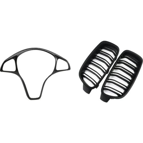 Steering Wheel Cover for Benz C-Class W205 14-17 / Glc-Class & Front Kidney Grille Grills Matte Black for BMW F30 F35