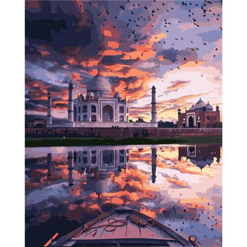 Church At Sunset Artwork Modern Wall Art Acrylic Coloring Paint On Canvas For Home Decors DIY Landscape Painting By Numbers