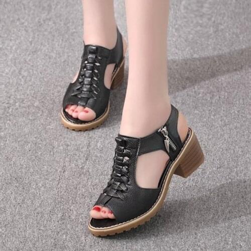 Retro elegant mid-heel womens sandals summer style open toe cross lace zipper design new hot sale fashion womens shoes