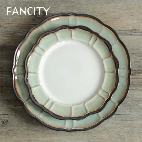 FANCITY Fresh kiln glazed western food dish steak dish flat dish dish underglaze color