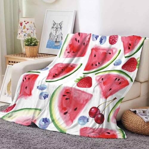 Fruit Flannel Blanket Fashion Watermelon Strawberry Quilts Home Vacation Duvet Casual 3D Kids Blanket Cute Home Textile Summer