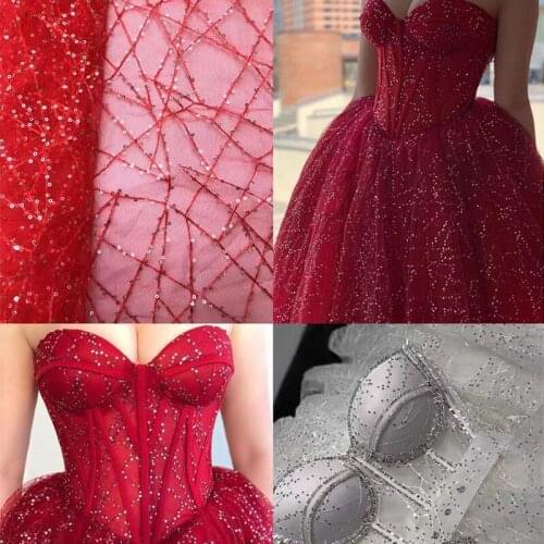 Hot Style 7 Colors Tulle Sequins Net Embroidery Fashion French Gown Wedding Dress Lace Fabric 5 Yards