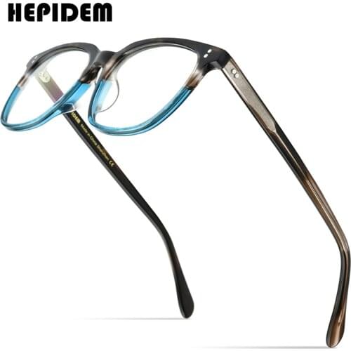HEPIDEM Acetate Glasses Frame Men Square Prescription Eyeglasses Women Male Nerd Myopia Optical Clear Spectacles Eyewear 9114