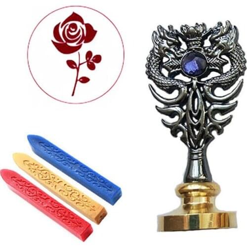 Signature Custom Wax Seal Stamp Kit ROSE Flower leaf Metal Dragon Handle Vintage Wedding Invitations (Dragon black